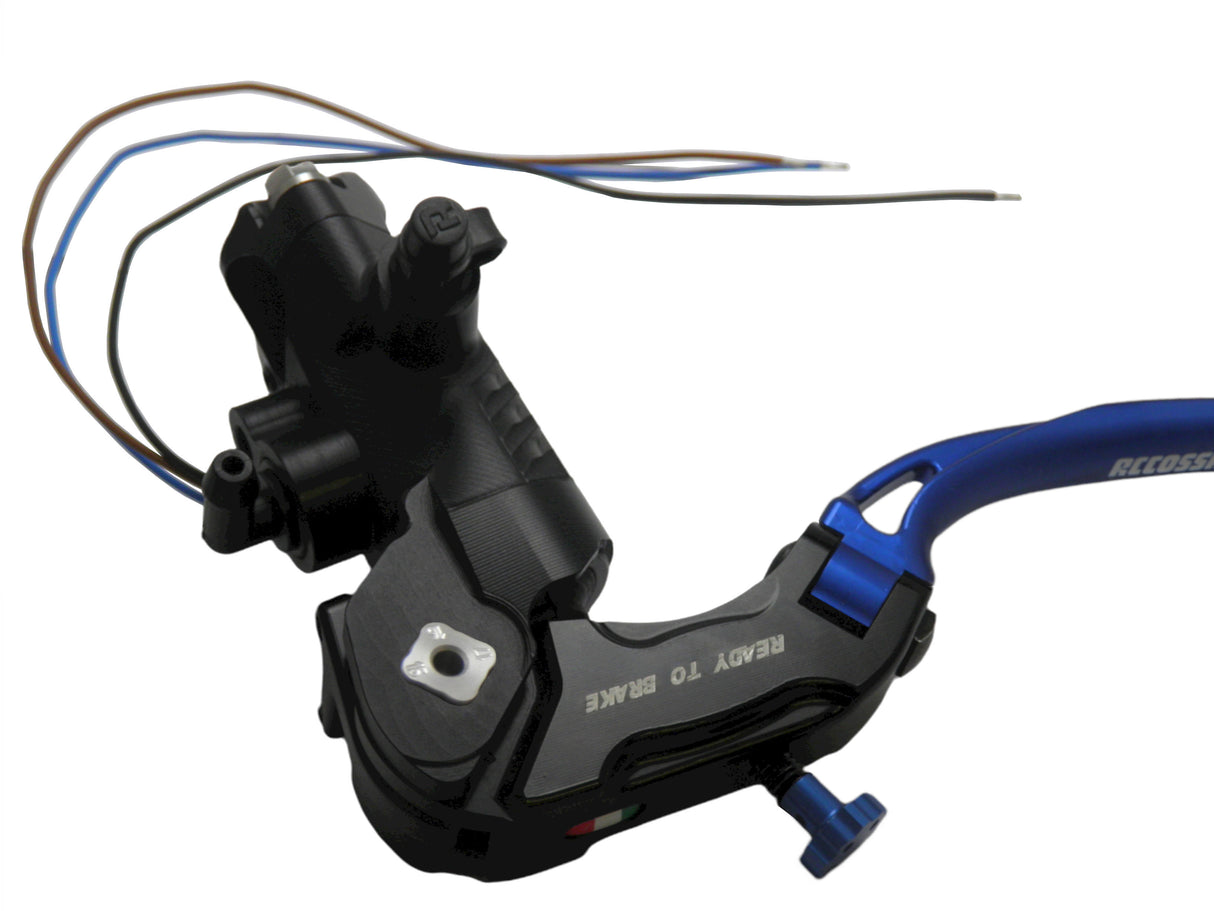 Pompa Frizione Ready To Brake Accossato PRS 16x15-16-17 Con Leva Snodata Colorata (Pomello+Leva) - Opzioni leva: RST, Supporto specchio: - N/A, Vaschetta in Alluminio Integrata: - N/A
