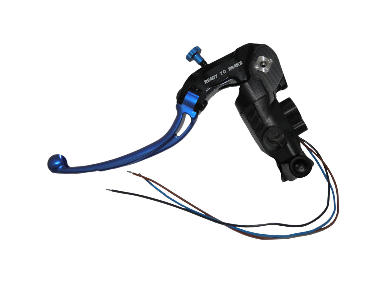 Pompa Frizione Ready To Brake Accossato PRS 16x15-16-17 Con Leva Snodata Colorata (Pomello+Leva) - Opzioni leva: RST, Supporto specchio: M10, Vaschetta in Alluminio Integrata: - N/A
