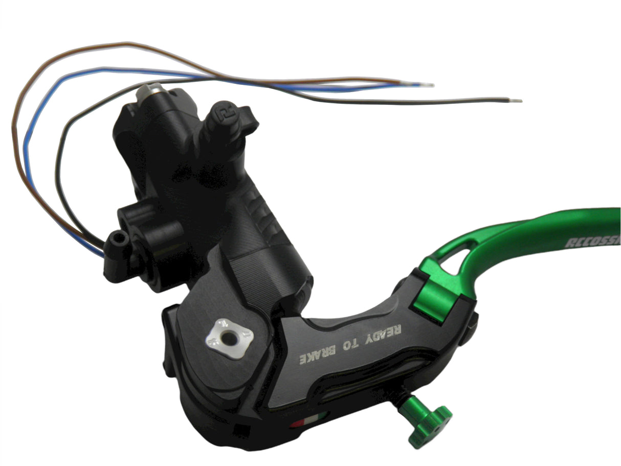 Pompa Frizione Ready To Brake Accossato PRS 16x15-16-17 Con Leva Snodata Colorata (Pomello+Leva) - Opzioni leva: RST, Supporto specchio: - N/A, Vaschetta in Alluminio Integrata: - N/A