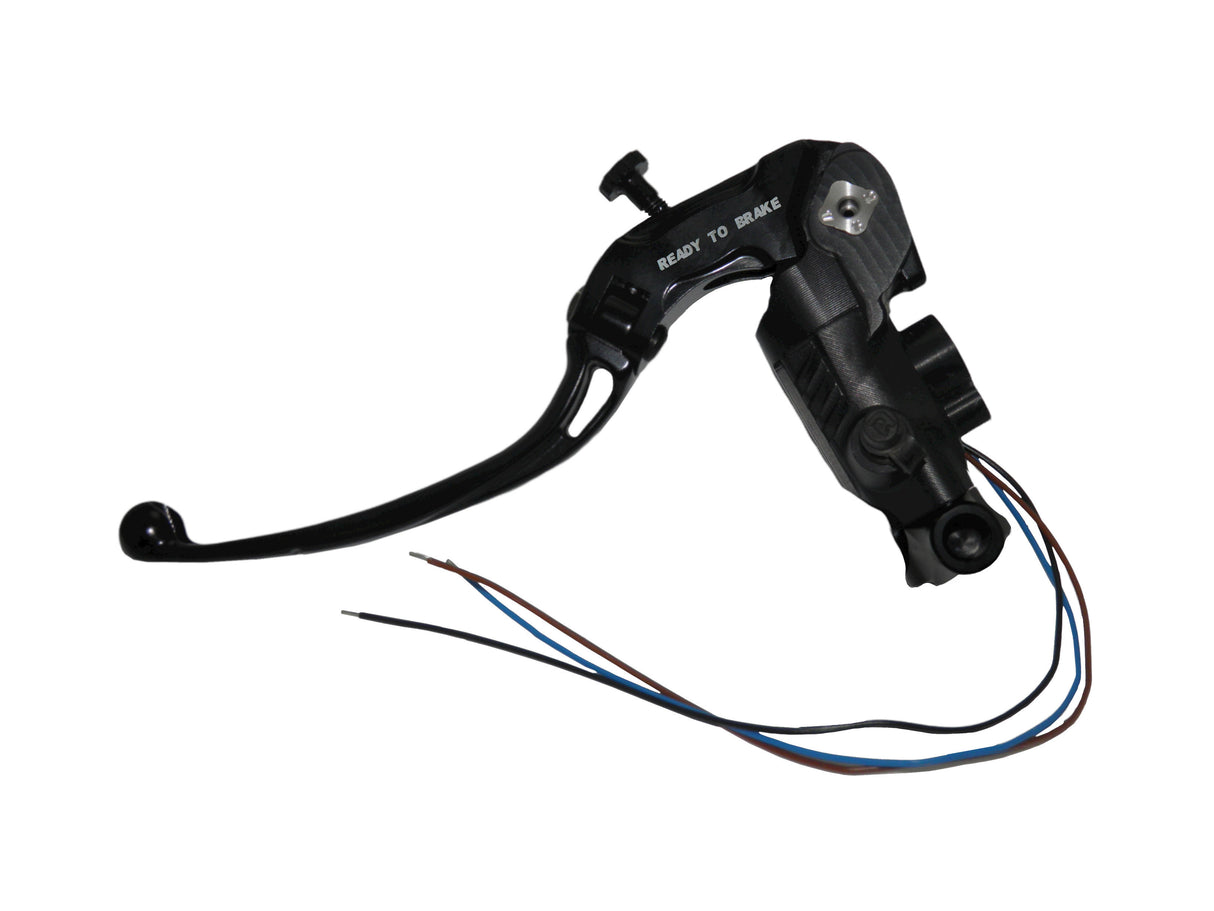 Pompa Frizione Ready To Brake Accossato PRS 16x15-16-17 Con Leva Snodata Colorata (Pomello+Leva) - Opzioni leva: RST, Supporto specchio: M10, Vaschetta in Alluminio Integrata: - N/A