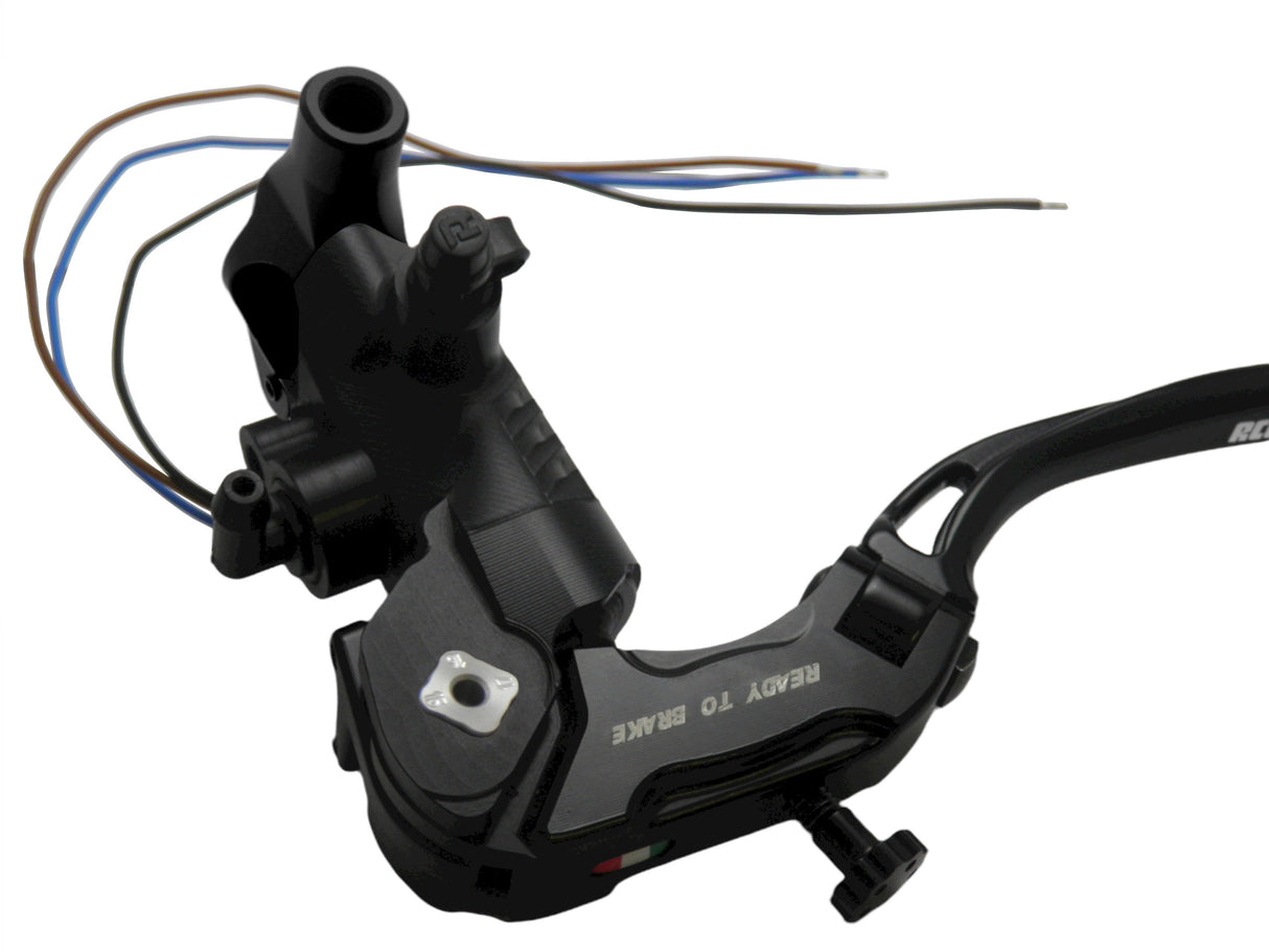 Pompa Frizione Ready To Brake Accossato PRS 16x15-16-17 Con Leva Snodata Colorata (Pomello+Leva) - Opzioni leva: RST, Supporto specchio: M8, Vaschetta in Alluminio Integrata: - N/A
