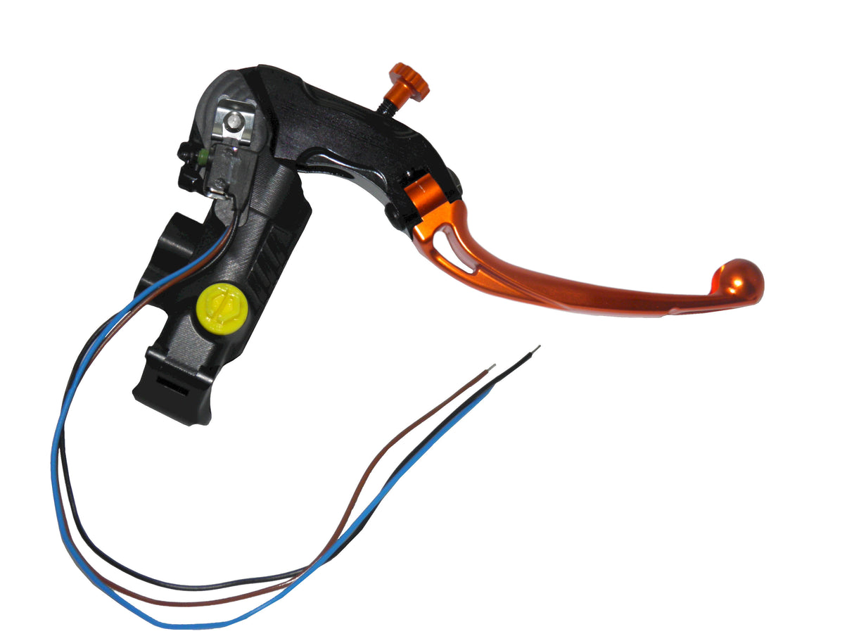 Pompa Frizione Ready To Brake Accossato PRS 16x15-16-17 Con Leva Snodata Colorata (Pomello+Leva) - Opzioni leva: RST, Supporto specchio: M8, Vaschetta in Alluminio Integrata: - N/A