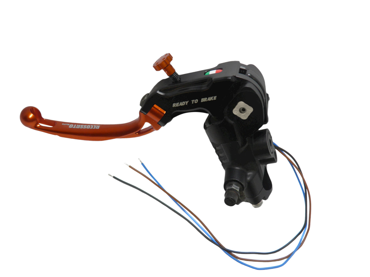 Pompa Frizione Ready To Brake Accossato PRS 16x15-16-17 Con Leva Snodata Colorata (Pomello+Leva) - Opzioni leva: RST, Supporto specchio: - N/A, Vaschetta in Alluminio Integrata: - N/A