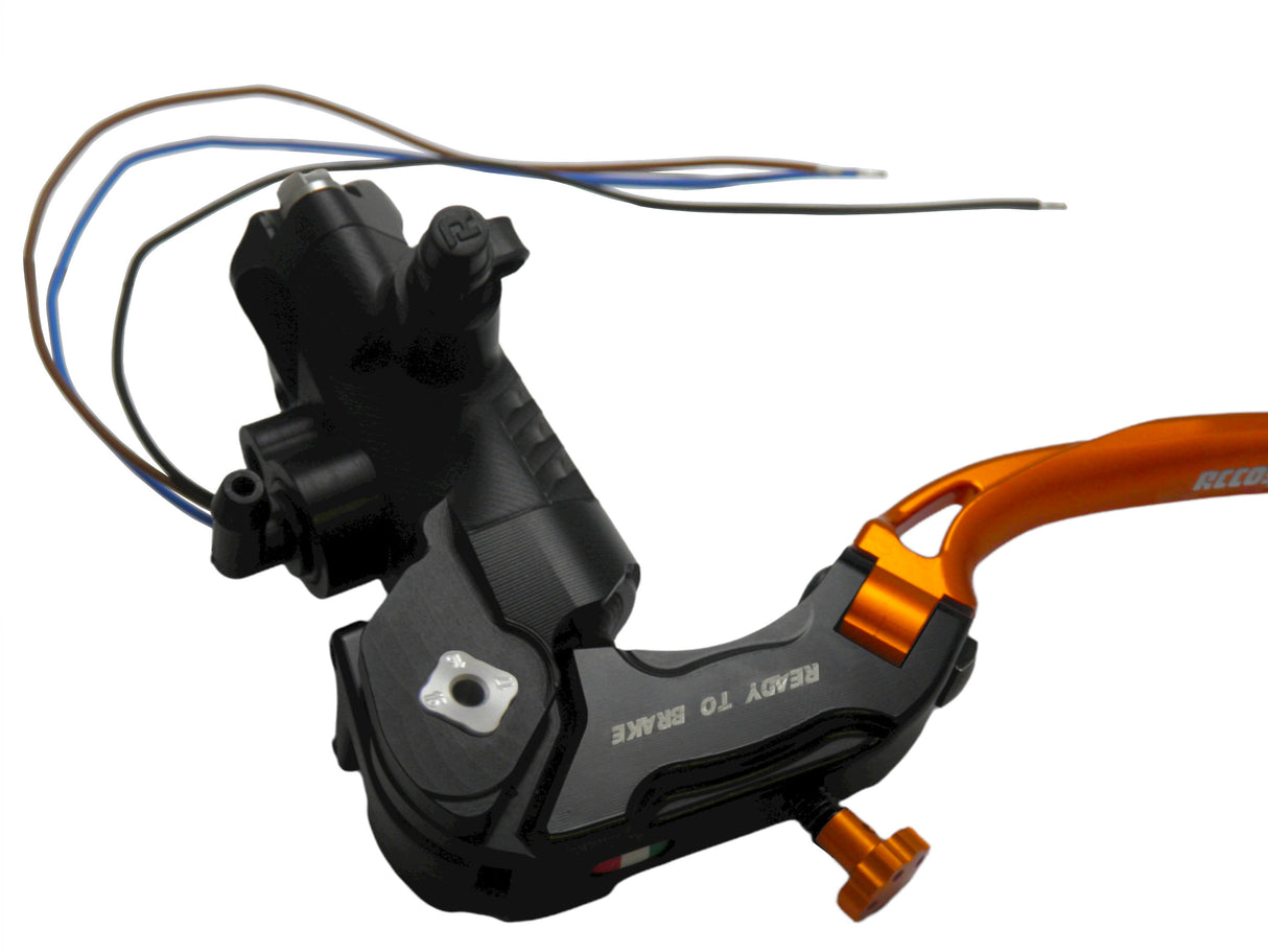 Pompa Frizione Ready To Brake Accossato PRS 16x15-16-17 Con Leva Snodata Colorata (Pomello+Leva) - Opzioni leva: RST, Supporto specchio: - N/A, Vaschetta in Alluminio Integrata: - N/A