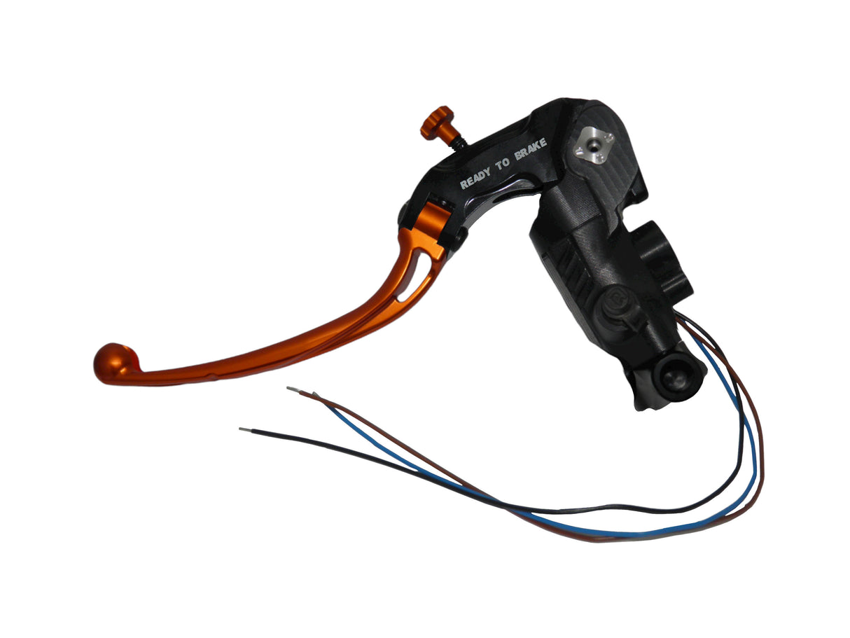 Pompa Frizione Ready To Brake Accossato PRS 16x15-16-17 Con Leva Snodata Colorata (Pomello+Leva) - Opzioni leva: RST, Supporto specchio: M10, Vaschetta in Alluminio Integrata: - N/A