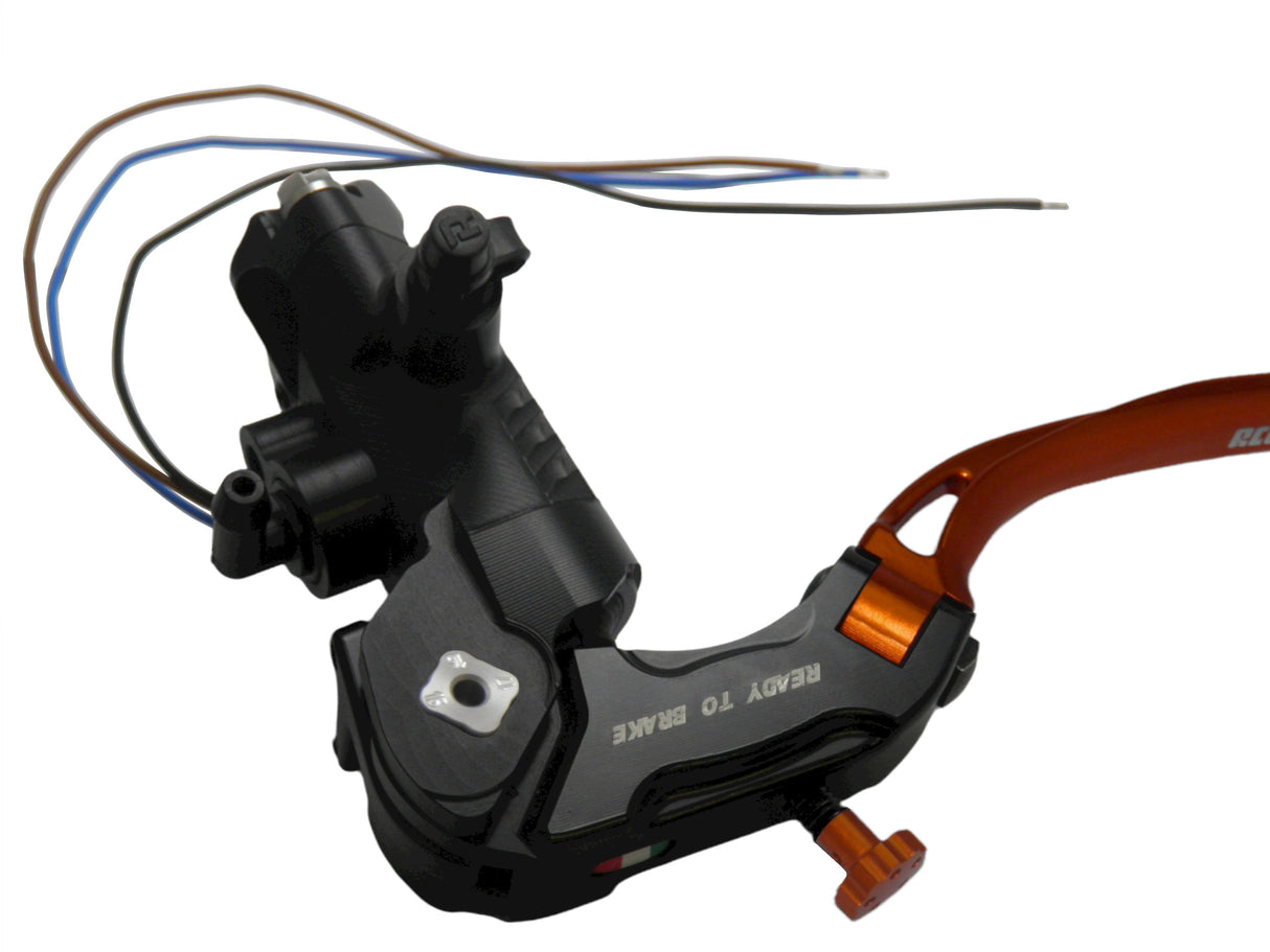 Pompa Frizione Ready To Brake Accossato PRS 16x15-16-17 Con Leva Snodata Colorata (Pomello+Leva) - Opzioni leva: RST, Supporto specchio: - N/A, Vaschetta in Alluminio Integrata: - N/A
