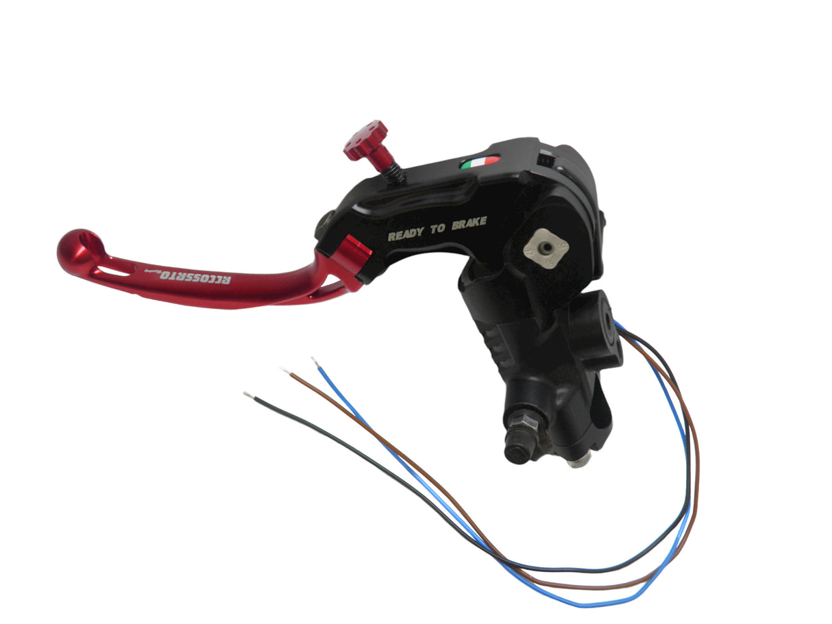 Pompa Frizione Ready To Brake Accossato PRS 16x15-16-17 Con Leva Snodata Colorata (Pomello+Leva) - Opzioni leva: RST, Supporto specchio: - N/A, Vaschetta in Alluminio Integrata: - N/A