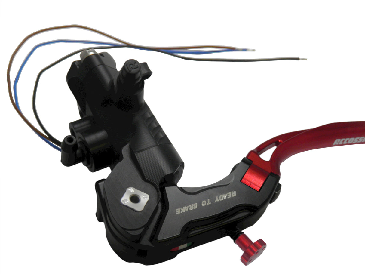 Pompa Frizione Ready To Brake Accossato PRS 16x15-16-17 Con Leva Snodata Colorata (Pomello+Leva) - Opzioni leva: RST, Supporto specchio: - N/A, Vaschetta in Alluminio Integrata: - N/A