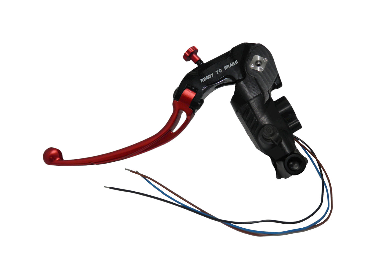 Pompa Frizione Ready To Brake Accossato PRS 16x15-16-17 Con Leva Snodata Colorata (Pomello+Leva) - Opzioni leva: RST, Supporto specchio: M8, Vaschetta in Alluminio Integrata: - N/A