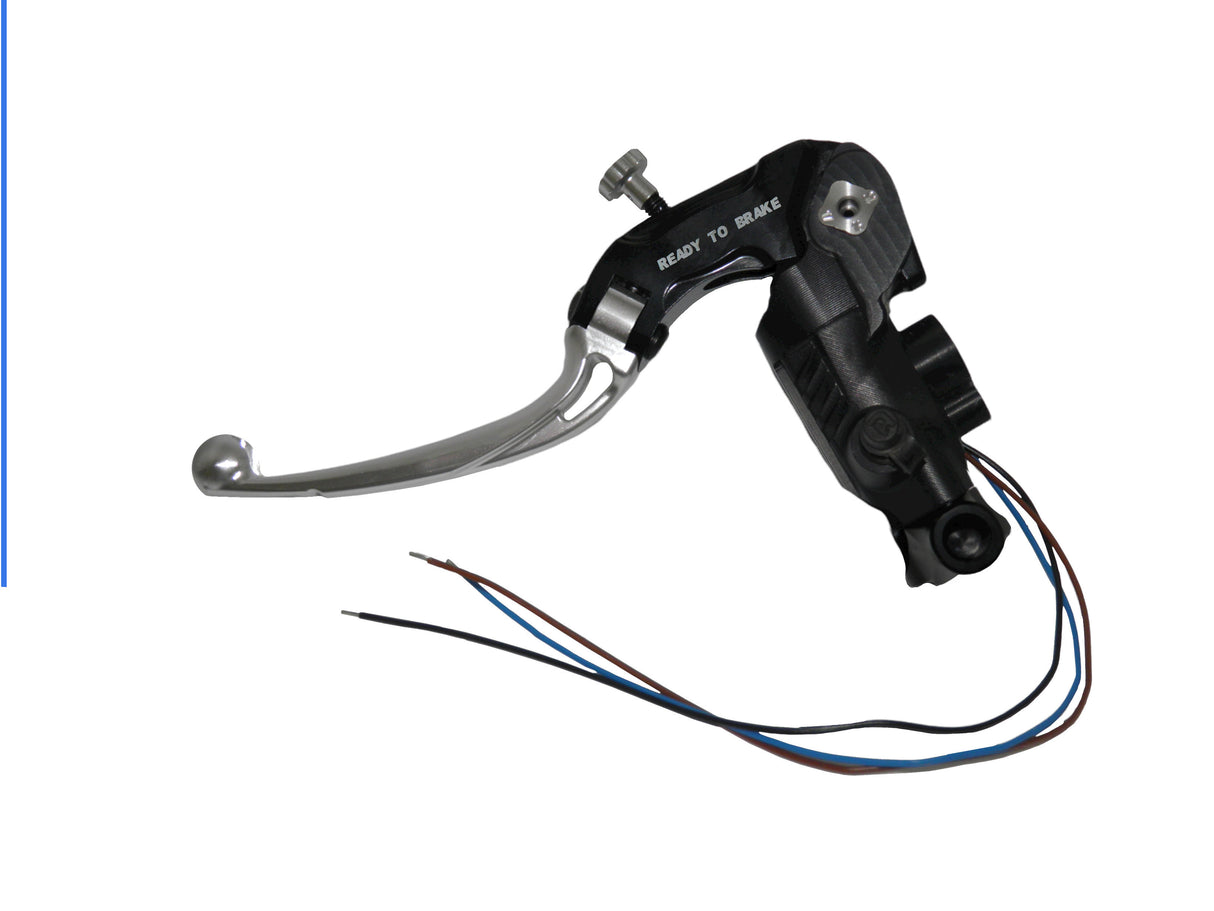 Pompa Frizione Ready To Brake Accossato PRS 16x15-16-17 Con Leva Snodata Colorata (Pomello+Leva) - Opzioni leva: RST, Supporto specchio: M10, Vaschetta in Alluminio Integrata: - N/A