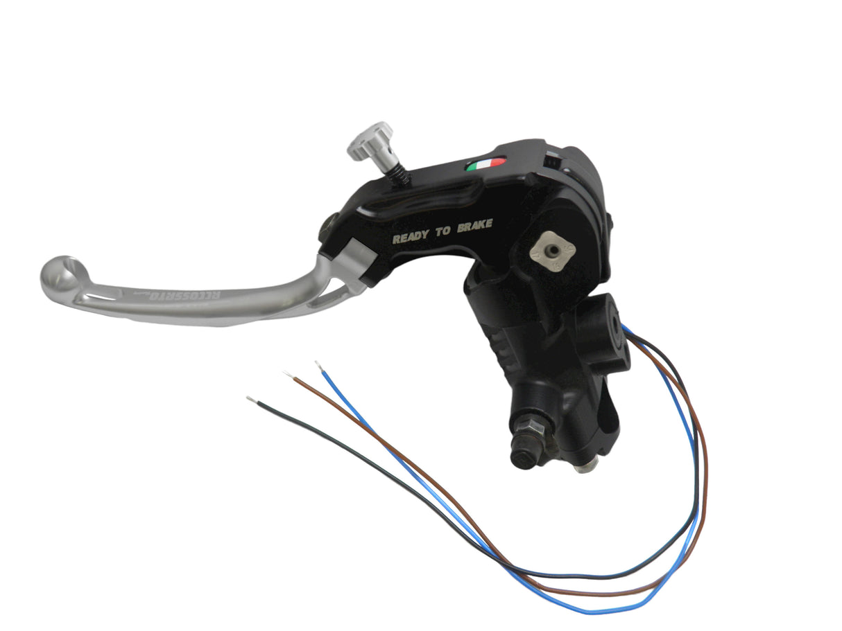Pompa Frizione Ready To Brake Accossato PRS 16x15-16-17 Con Leva Snodata Colorata (Pomello+Leva) - Opzioni leva: RST, Supporto specchio: - N/A, Vaschetta in Alluminio Integrata: - N/A