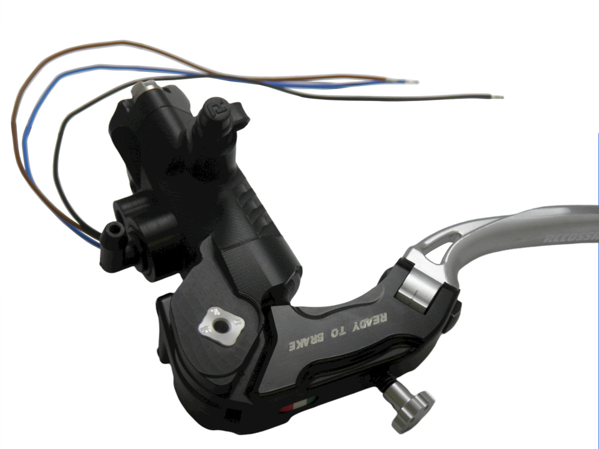 Pompa Frizione Ready To Brake Accossato PRS 16x15-16-17 Con Leva Snodata Colorata (Pomello+Leva) - Opzioni leva: RST, Supporto specchio: - N/A, Vaschetta in Alluminio Integrata: - N/A