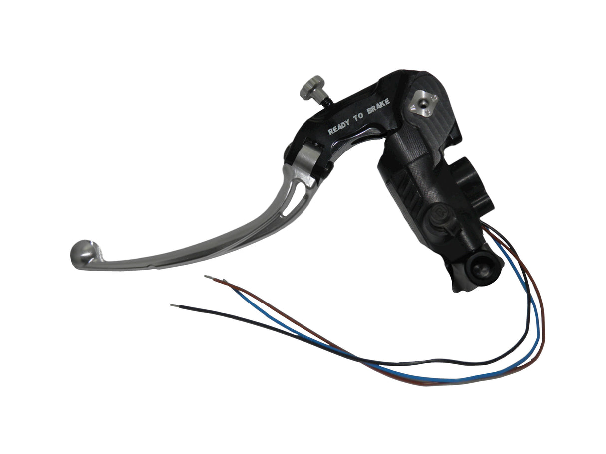 Pompa Frizione Ready To Brake Accossato PRS 16x15-16-17 Con Leva Snodata Colorata (Pomello+Leva) - Opzioni leva: RST, Supporto specchio: M10, Vaschetta in Alluminio Integrata: - N/A