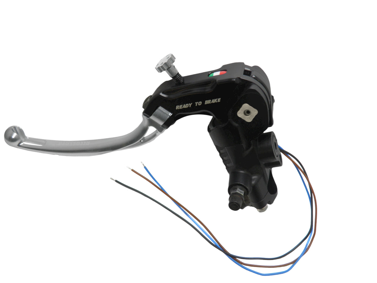 Pompa Frizione Ready To Brake Accossato PRS 16x15-16-17 Con Leva Snodata Colorata (Pomello+Leva) - Opzioni leva: RST, Supporto specchio: - N/A, Vaschetta in Alluminio Integrata: - N/A