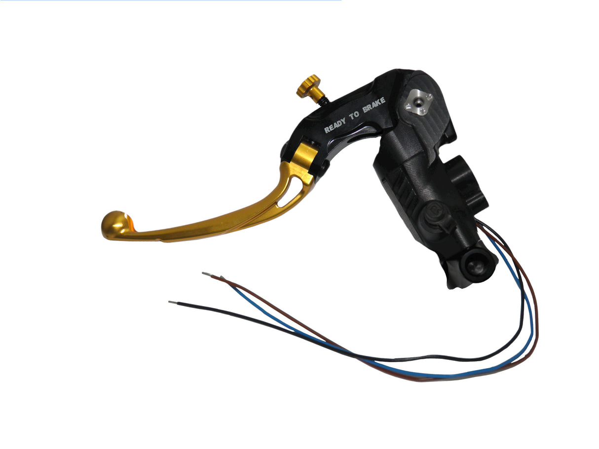 Pompa Frizione Ready To Brake Accossato PRS 16x15-16-17 Con Leva Snodata Colorata (Pomello+Leva) - Opzioni leva: RST, Supporto specchio: M8, Vaschetta in Alluminio Integrata: - N/A
