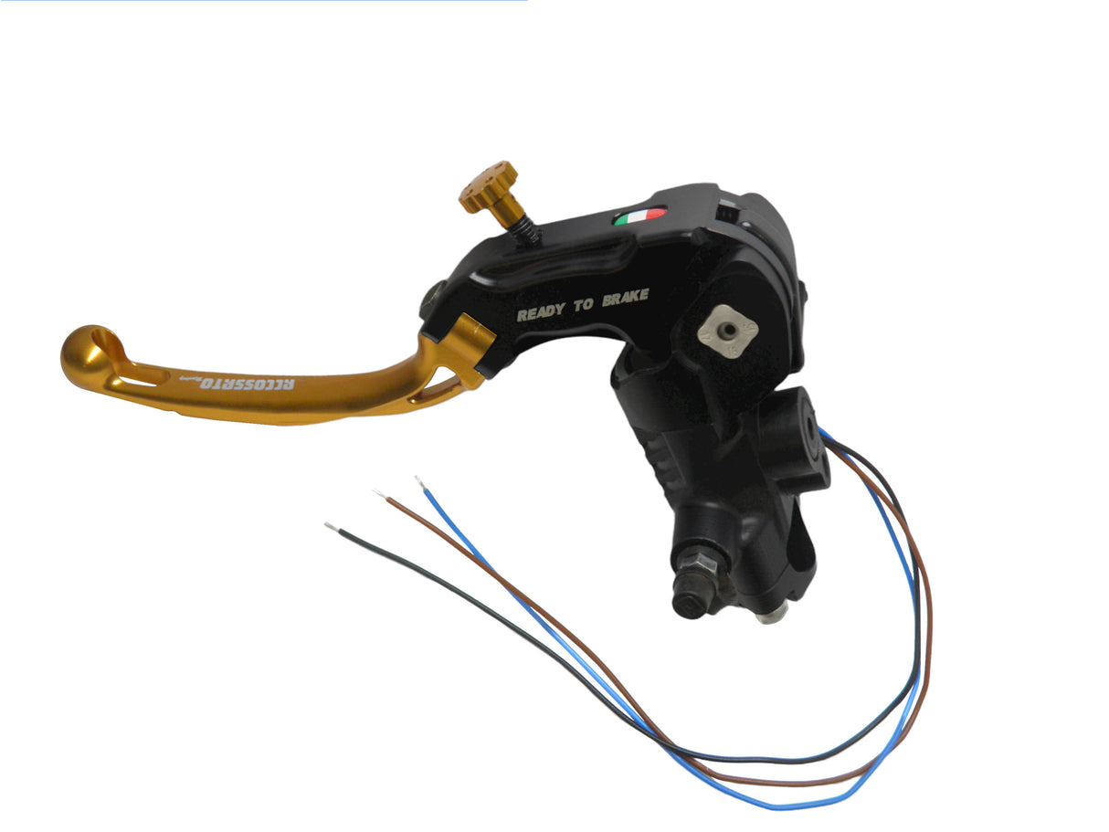 Pompa Frizione Ready To Brake Accossato PRS 16x15-16-17 Con Leva Snodata Colorata (Pomello+Leva) - Opzioni leva: RST, Supporto specchio: - N/A, Vaschetta in Alluminio Integrata: - N/A