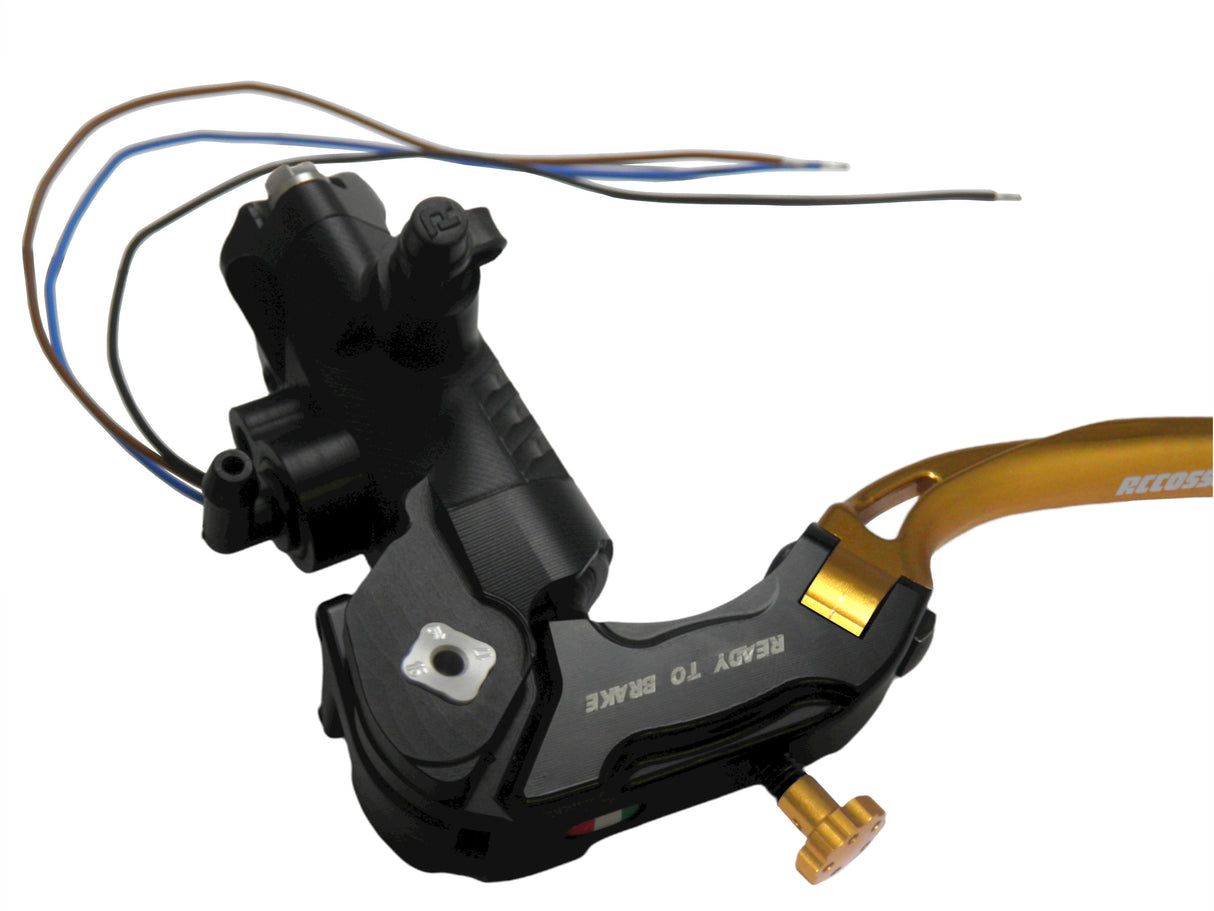 Pompa Frizione Ready To Brake Accossato PRS 16x15-16-17 Con Leva Snodata Colorata (Pomello+Leva) - Opzioni leva: RST, Supporto specchio: - N/A, Vaschetta in Alluminio Integrata: - N/A