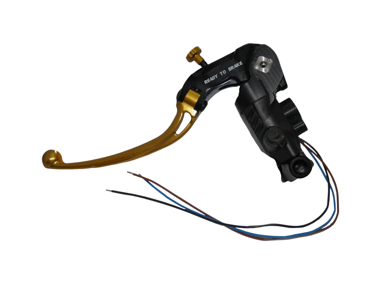 Pompa Frizione Ready To Brake Accossato PRS 16x15-16-17 Con Leva Snodata Colorata (Pomello+Leva) - Opzioni leva: RST, Supporto specchio: M10, Vaschetta in Alluminio Integrata: - N/A