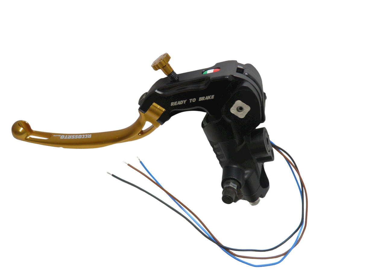 Pompa Frizione Ready To Brake Accossato PRS 16x15-16-17 Con Leva Snodata Colorata (Pomello+Leva) - Opzioni leva: RST, Supporto specchio: - N/A, Vaschetta in Alluminio Integrata: - N/A