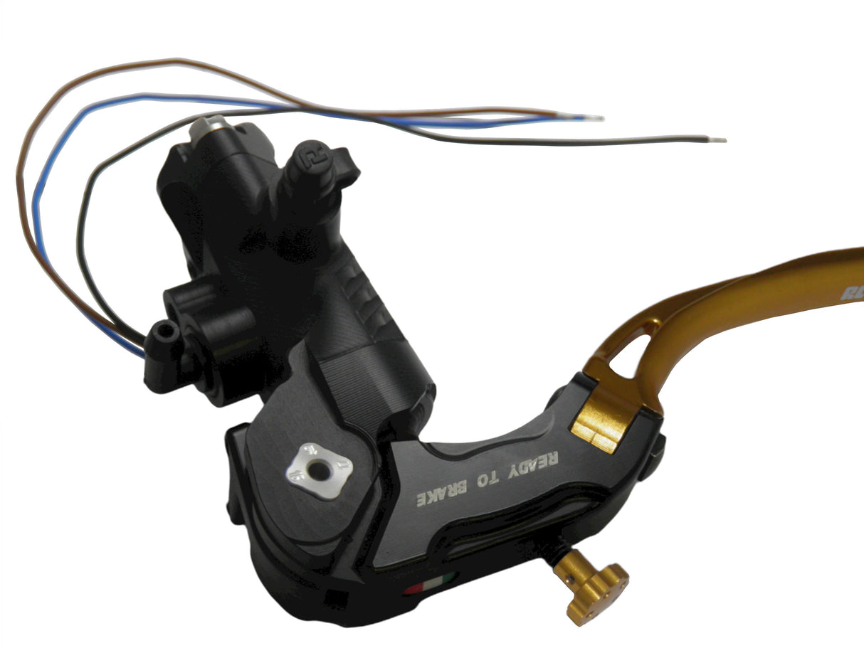 Pompa Frizione Ready To Brake Accossato PRS 16x15-16-17 Con Leva Snodata Colorata (Pomello+Leva) - Opzioni leva: RST, Supporto specchio: - N/A, Vaschetta in Alluminio Integrata: - N/A