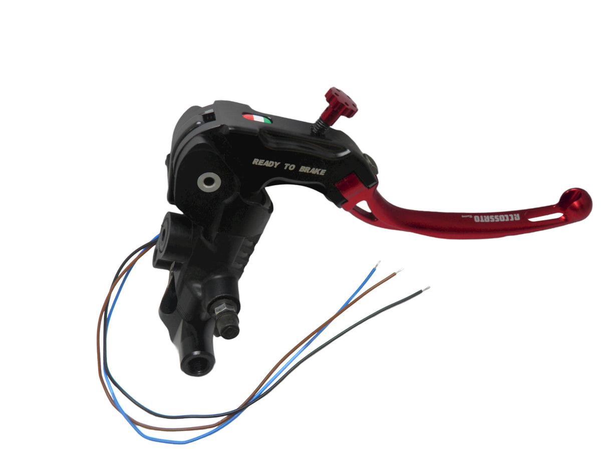 Pompa Freno Ready To Brake Accossato 17x18 Con Leva Snodata Colorata (Pomello+Leva) - Supporto specchio: M10, Vaschetta in Alluminio Integrata: - N/A