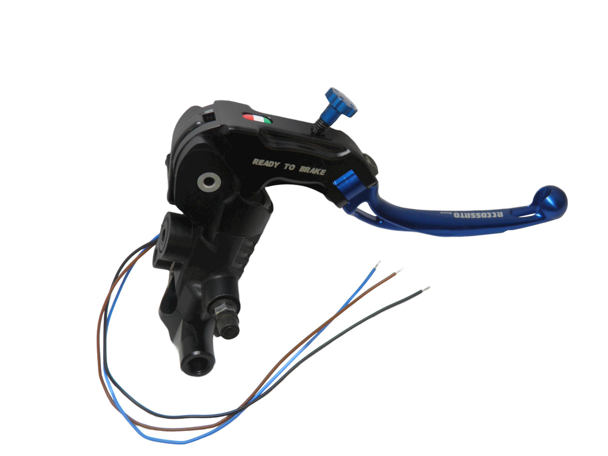 Pompa Freno Ready To Brake Accossato 17x20 Con Leva Snodata Colorata (Pomello+Leva) - Supporto specchio: M8, Vaschetta in Alluminio Integrata: - N/A