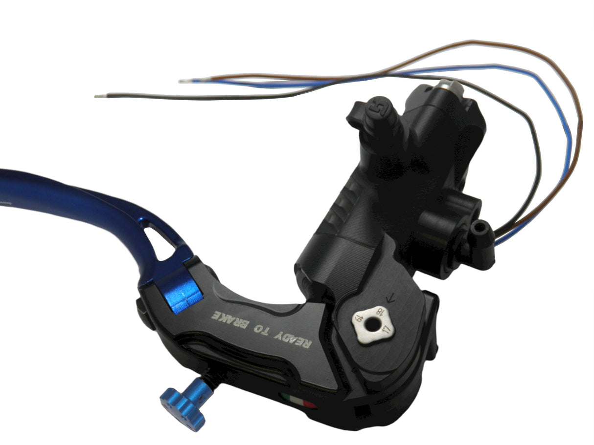 Pompa Freno Ready To Brake Accossato PRS 17x17-18-19 Con Leva Snodata Colorata (Pomello+Leva) - Opzioni leva: RST, Supporto specchio: - N/A, Vaschetta in Alluminio Integrata: - N/A