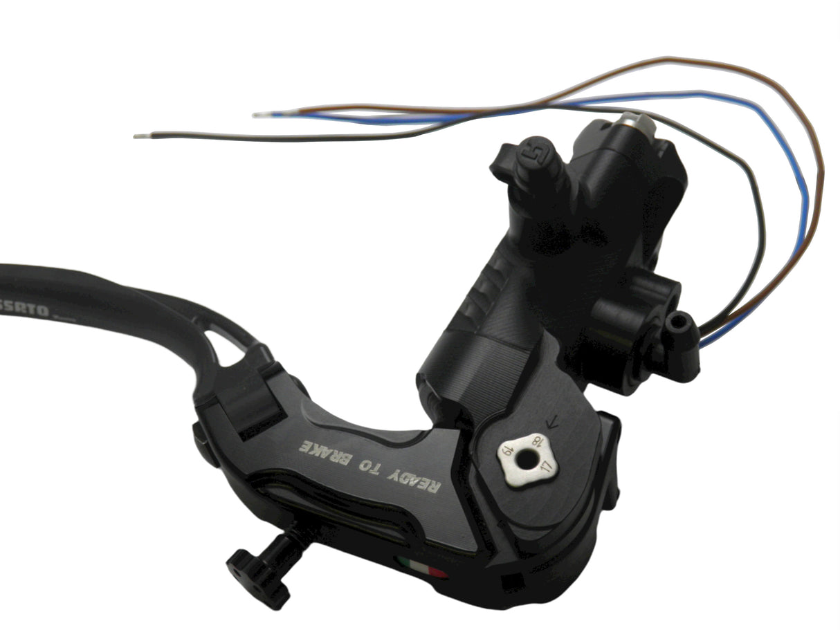 Pompa Freno Ready To Brake Accossato PRS 17x17-18-19 Con Leva Snodata Colorata (Pomello+Leva) - Opzioni leva: RST, Supporto specchio: - N/A, Vaschetta in Alluminio Integrata: - N/A