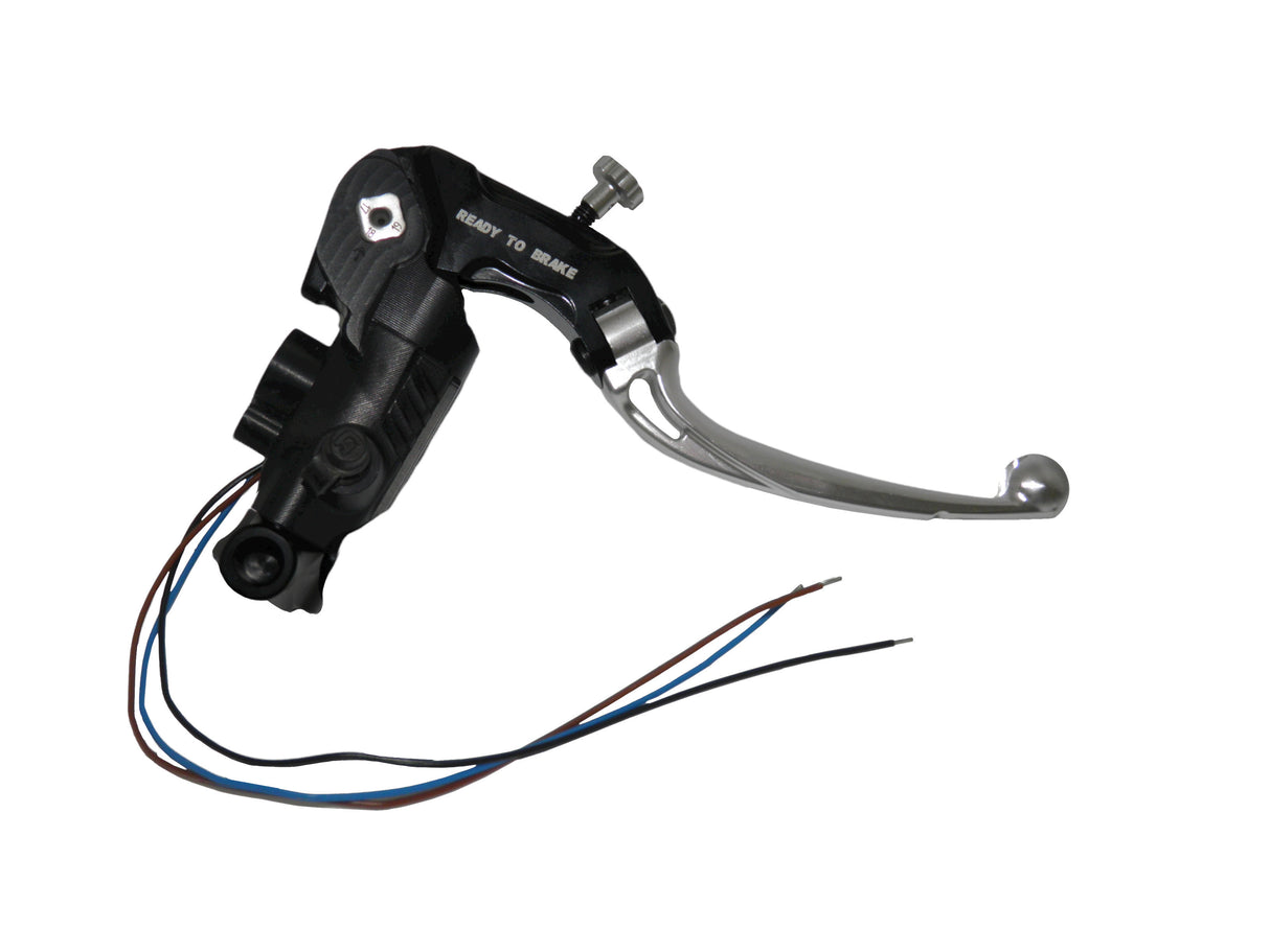 Pompa Freno Ready To Brake Accossato PRS 17x17-18-19 Con Leva Snodata Colorata (Pomello+Leva) - Opzioni leva: RST, Supporto specchio: M10, Vaschetta in Alluminio Integrata: - N/A