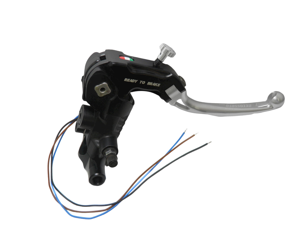 Pompa Freno Ready To Brake Accossato PRS 17x17-18-19 Con Leva Snodata Colorata (Pomello+Leva) - Opzioni leva: RST, Supporto specchio: M8, Vaschetta in Alluminio Integrata: - N/A