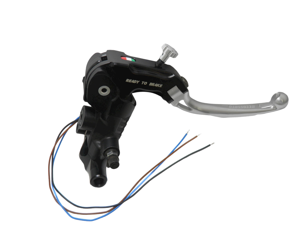 Pompa Freno Ready To Brake Accossato 14x20 Con Leva Snodata Colorata (Pomello+Leva) - Supporto specchio: M10, Vaschetta in Alluminio Integrata: - N/A