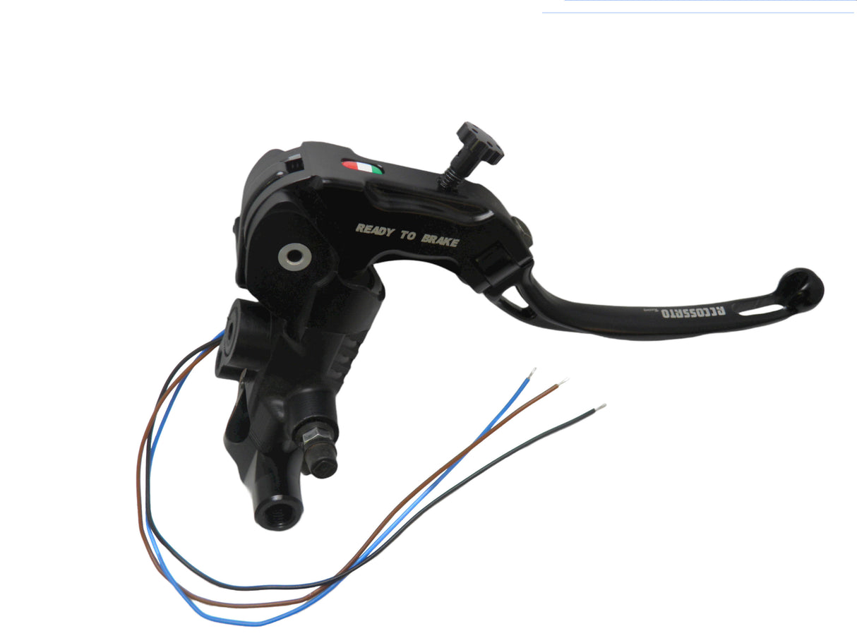 Pompa Freno Ready To Brake Accossato 15x18 Con Leva Snodata Colorata (Pomello+Leva) - Supporto specchio: M10, Vaschetta in Alluminio Integrata: - N/A
