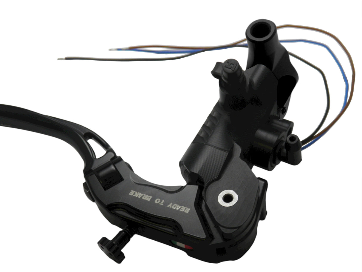 Pompa Freno Ready To Brake Accossato 15x20 Con Leva Snodata Colorata (Pomello+Leva) - Supporto specchio: M10, Vaschetta in Alluminio Integrata: - N/A