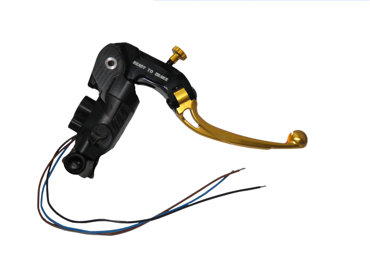 Pompa Freno Ready To Brake Accossato 15x20 Con Leva Snodata Colorata (Pomello+Leva) - Supporto specchio: M10, Vaschetta in Alluminio Integrata: - N/A