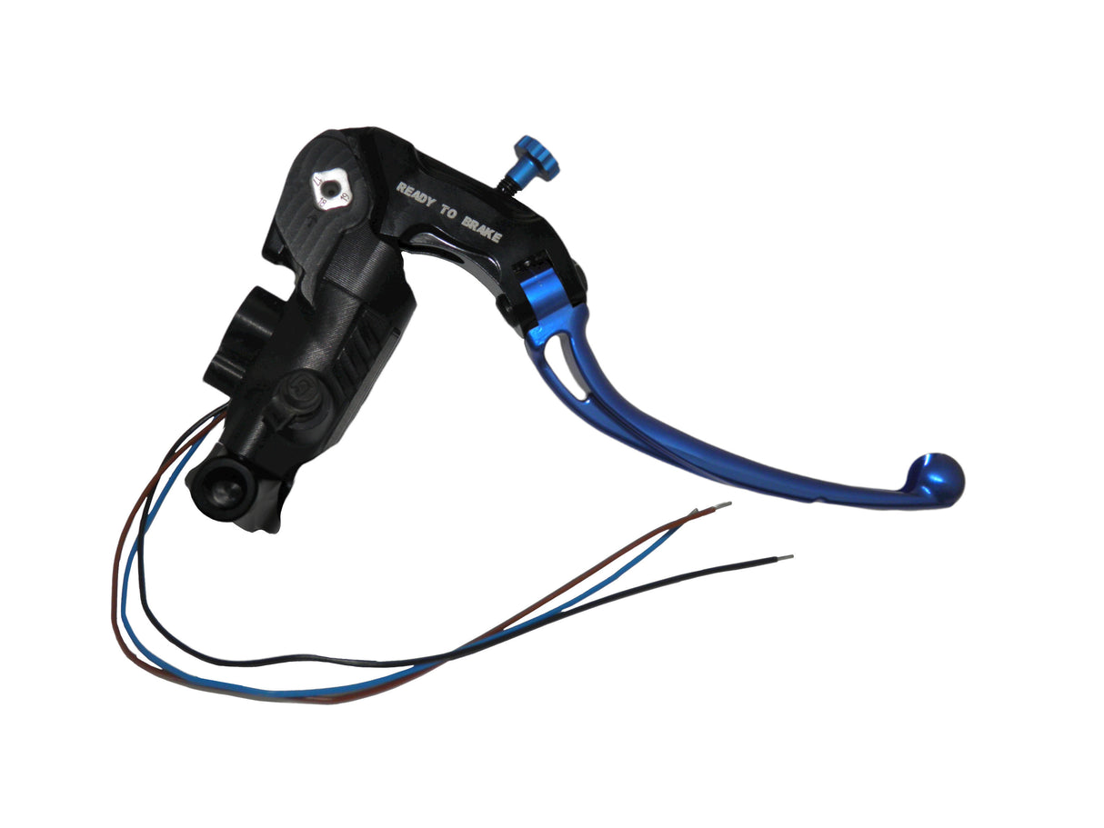 Pompa Freno Ready To Brake Accossato PRS 15x17-18-19 Con Leva Snodata Colorata (Pomello+Leva) - Supporto specchio: M8, Vaschetta in Alluminio Integrata: - N/A