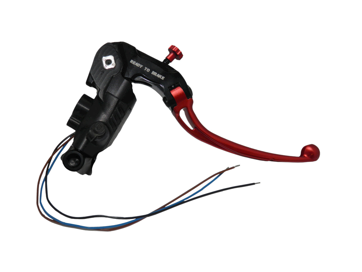 Pompa Freno Ready To Brake Accossato PRS 15x17-18-19 Con Leva Snodata Colorata (Pomello+Leva) - Supporto specchio: M8, Vaschetta in Alluminio Integrata: - N/A