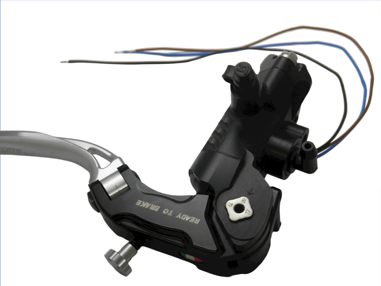 Pompa Freno Ready To Brake Accossato PRS 15x17-18-19 Con Leva Snodata Colorata (Pomello+Leva) - Opzioni leva: RST, Supporto specchio: - N/A, Vaschetta in Alluminio Integrata: - N/A