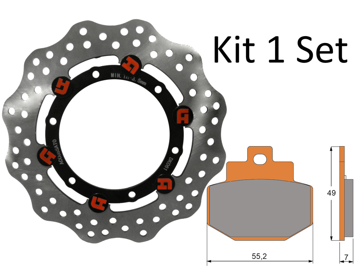 Kit Disco Freno Flottante Posteriore Accossato Linea Elite per Moto DK061 + Pastiglie freno AGPP41