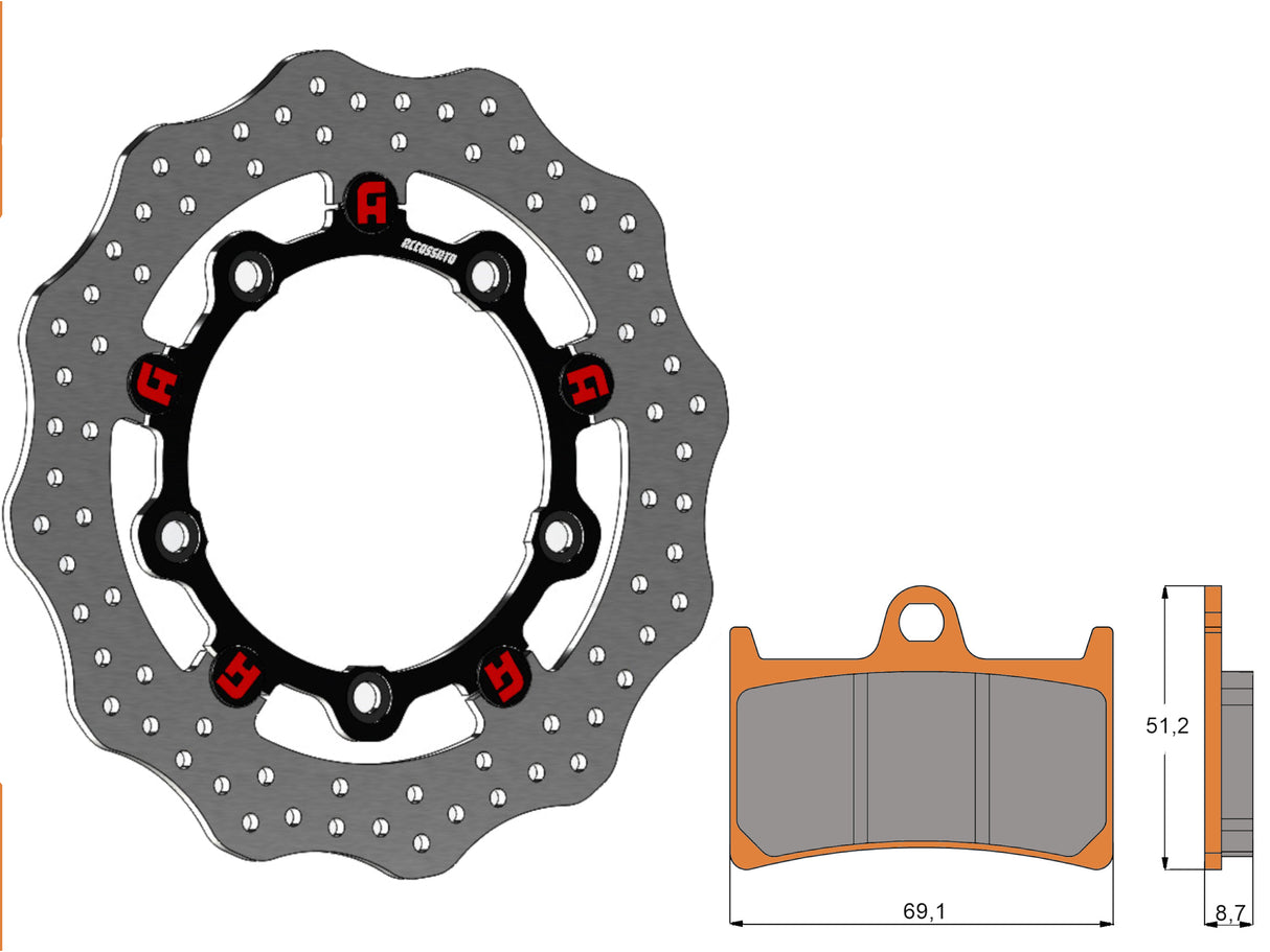 Kit Dischi Freno Flottanti Anteriori Accossato Linea Elite per Moto DK062 + Pastiglie freno AGPA97