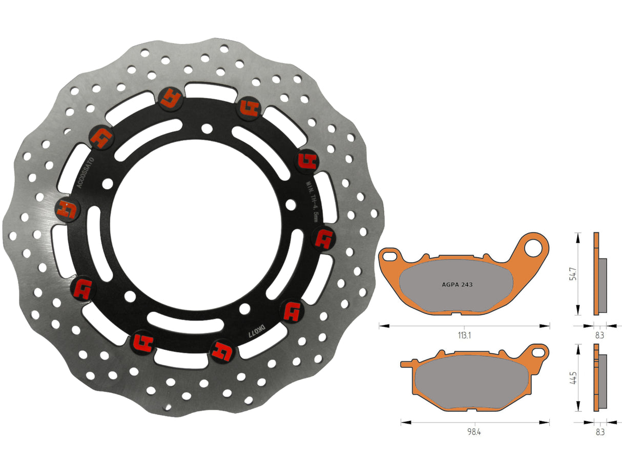 Kit Disco Freno Flottante Anteriore Accossato Linea Elite per Moto DK077 + Pastiglie freno AGPA243