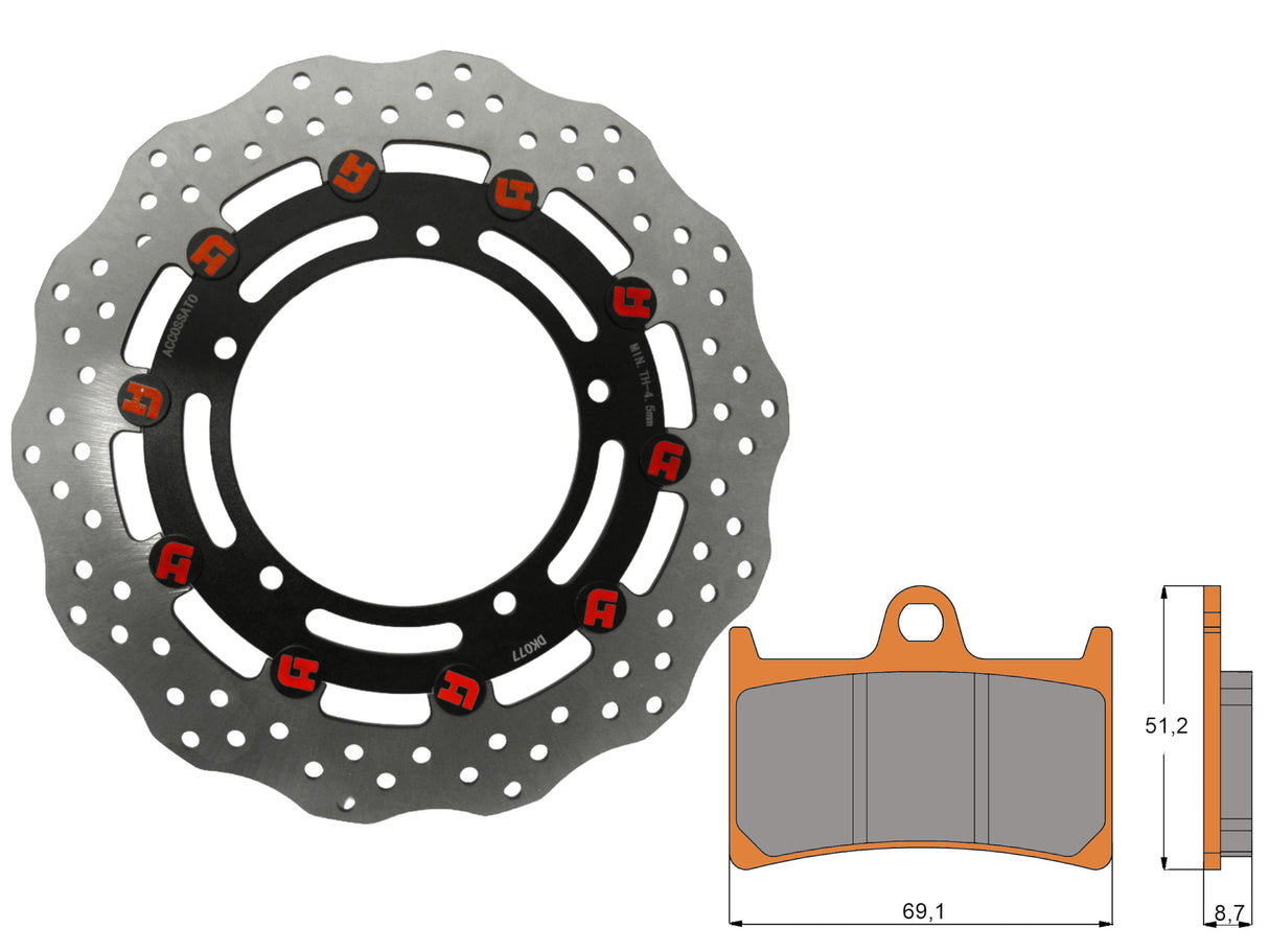 Kit Dischi Freno Flottanti Anteriori Accossato Linea Elite per Moto DK077 + Pastiglie freno AGPA97