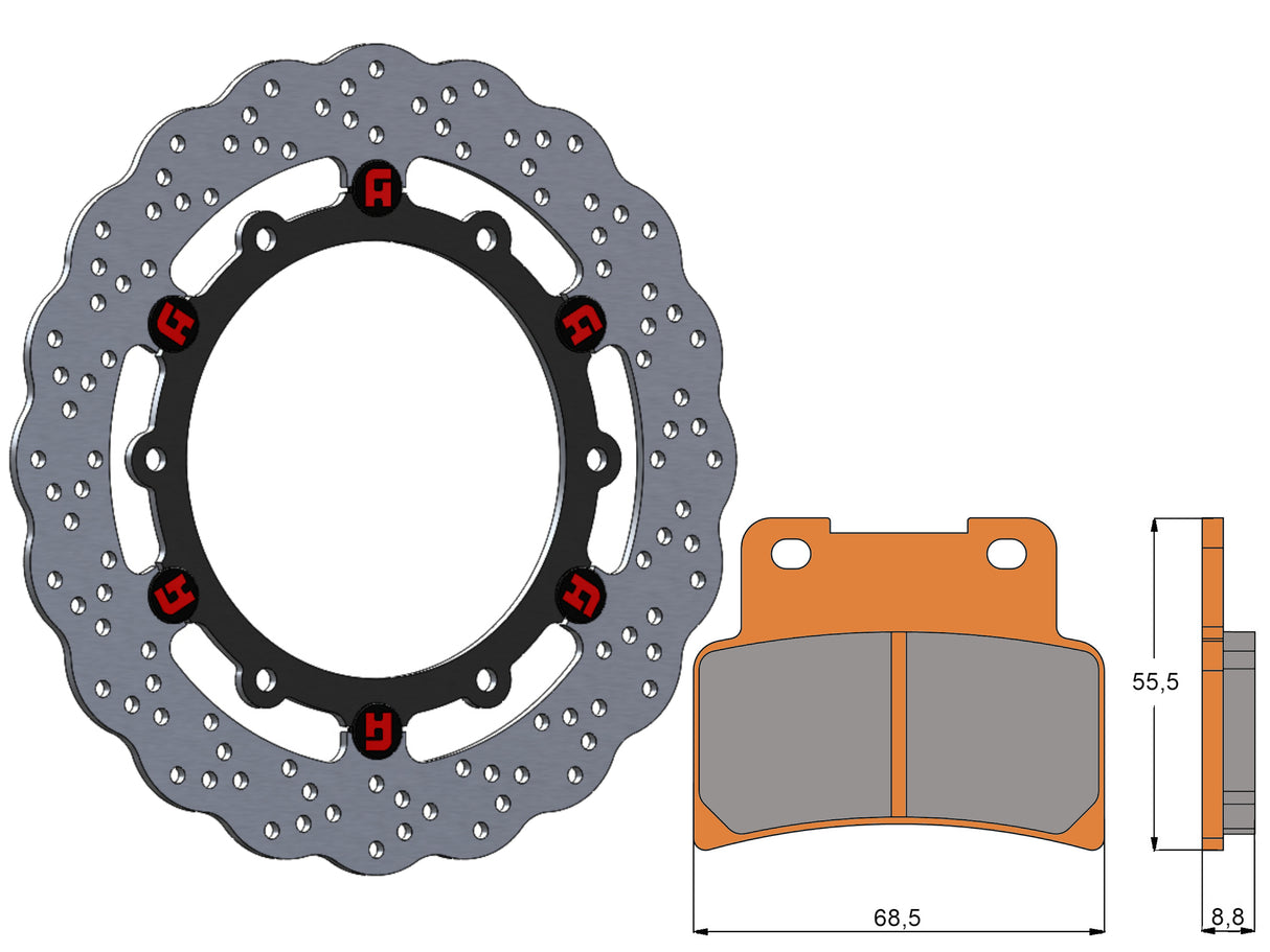 Kit Disco Freno Flottante Anteriore Accossato Linea Elite per Moto DK245 + Pastiglie freno AGPA101