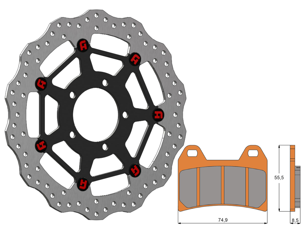 Kit Dischi Freno Flottanti Anteriori Accossato Linea Elite per Moto DKS035 + Pastiglie freno AGPA96