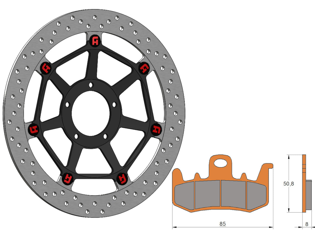 Kit Dischi Freno Flottanti Anteriori Accossato Linea Elite per Moto DKS036 + Pastiglie freno AGPA177