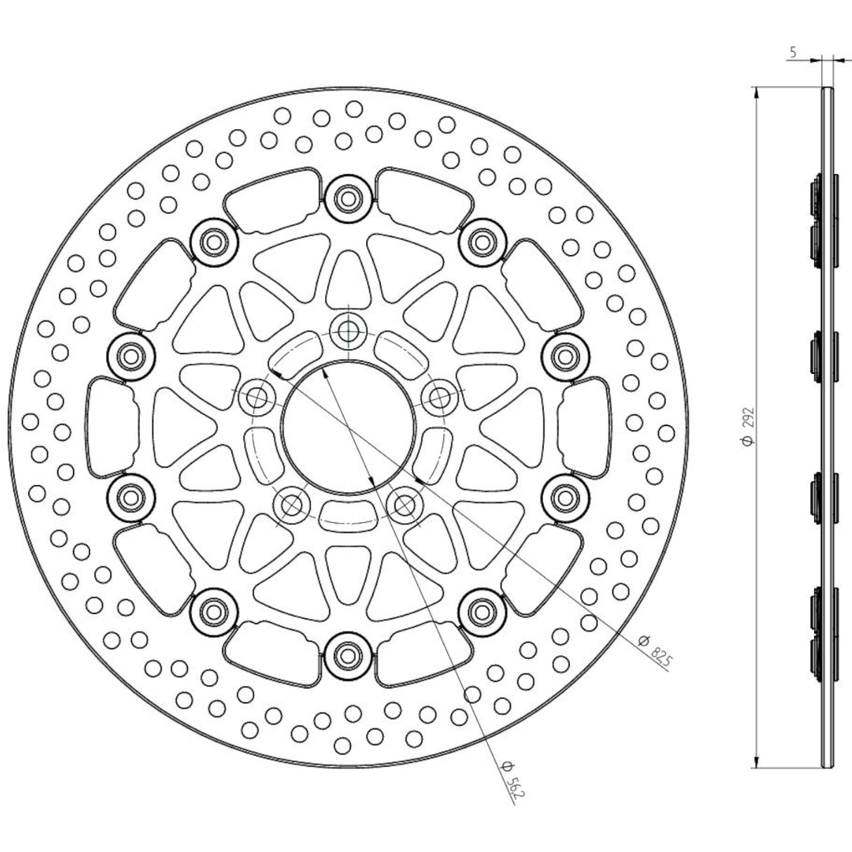 Disco Freno Flottante Accossato Anteriore/Posteriore Diametro 292 mm per Harley Davidson Softail e Touring