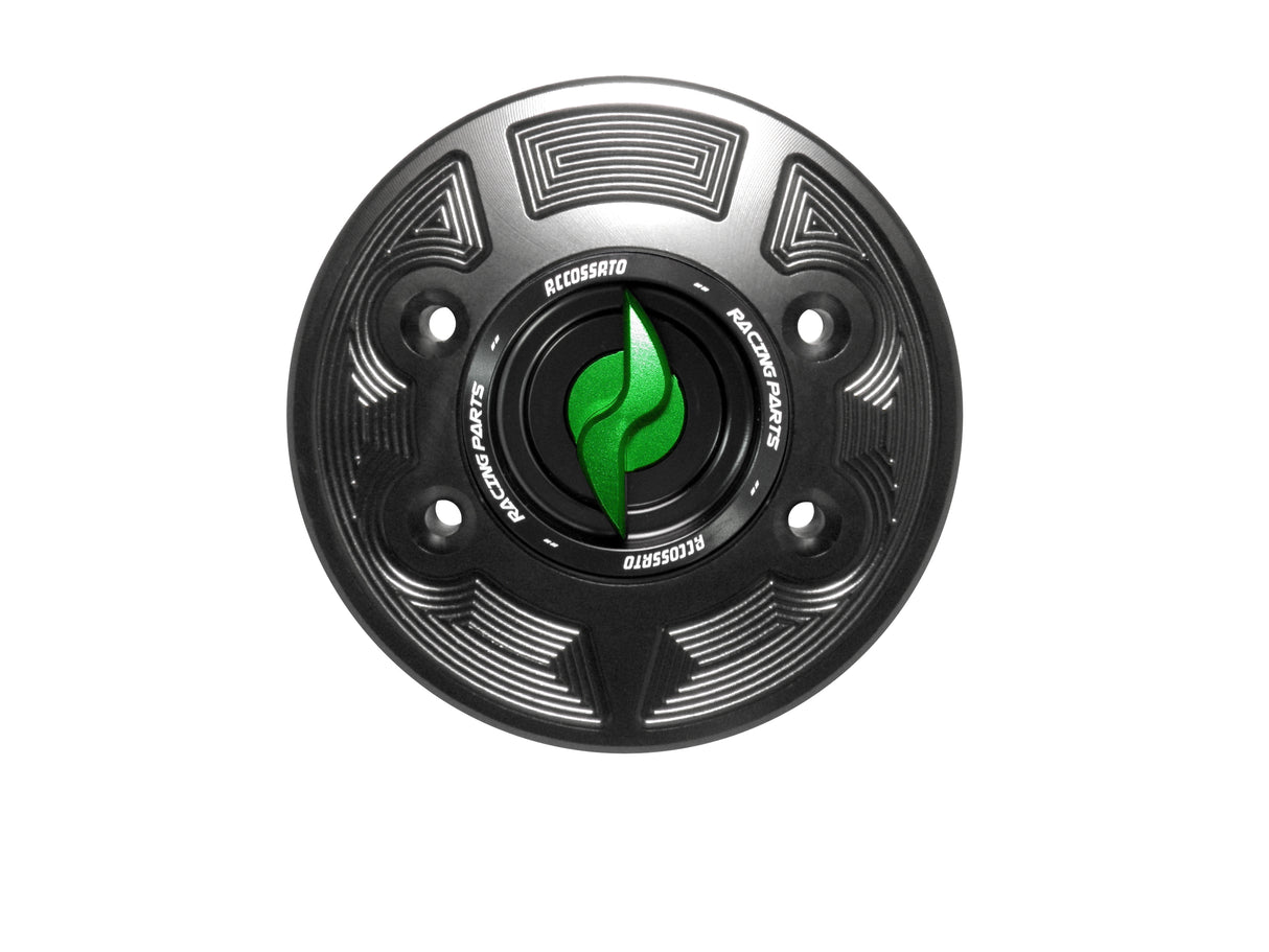 Tappo serbatoio per moto BMW con sgancio rapido ricavato dal pieno in alluminio, marca Accossato codice FC103