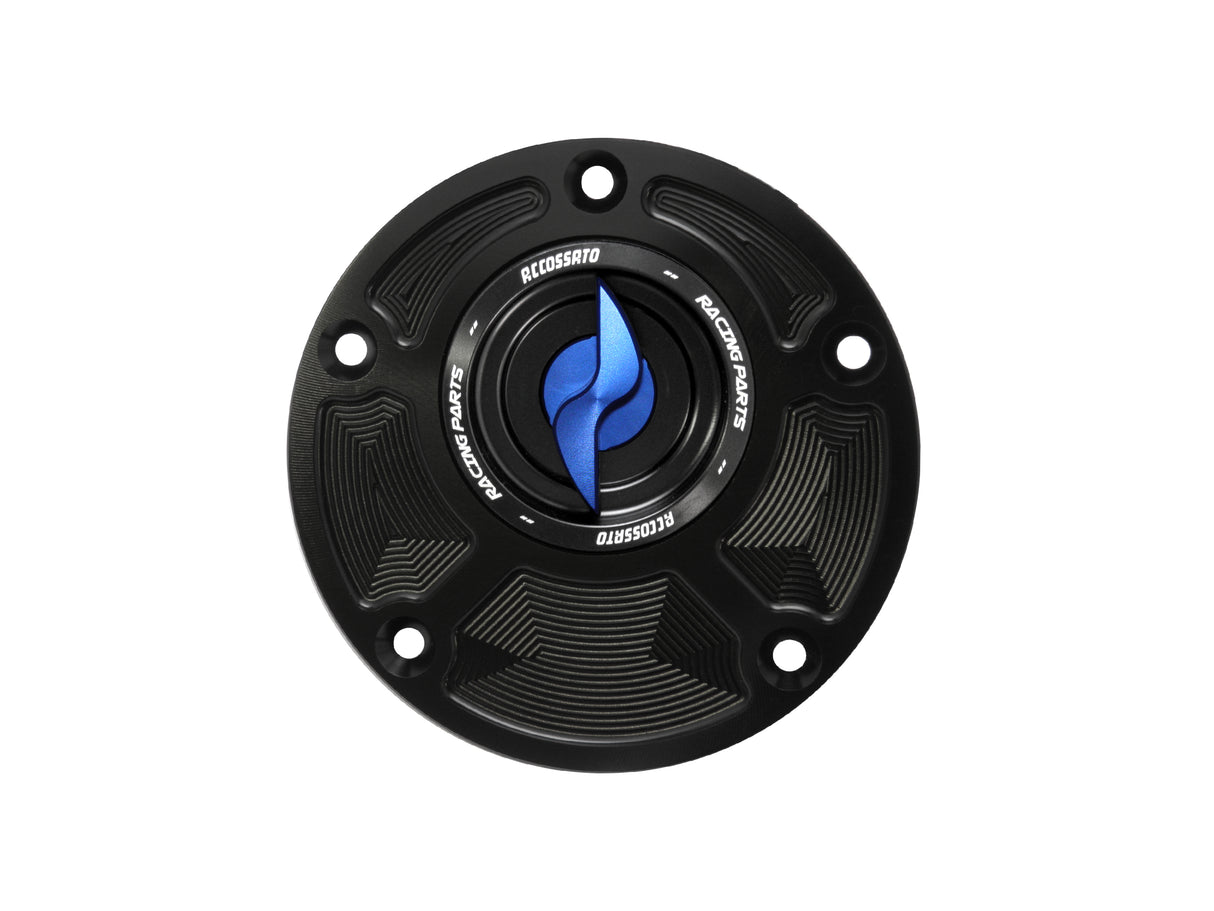 Tappo serbatoio per moto Ducati con sgancio rapido ricavato dal pieno in alluminio, marca Accossato codice FC104