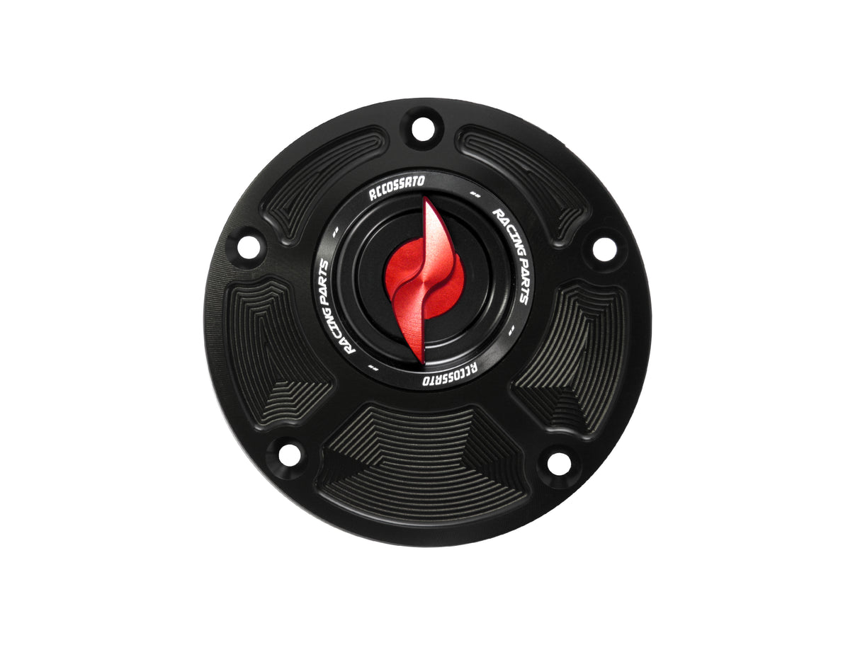 Tappo serbatoio per moto Ducati con sgancio rapido ricavato dal pieno in alluminio, marca Accossato codice FC104