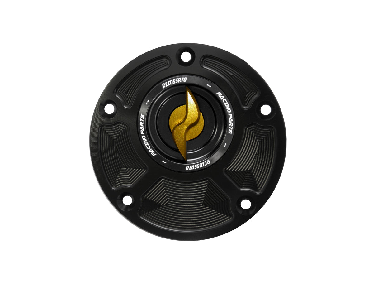 Tappo serbatoio per moto Ducati con sgancio rapido ricavato dal pieno in alluminio, marca Accossato codice FC104