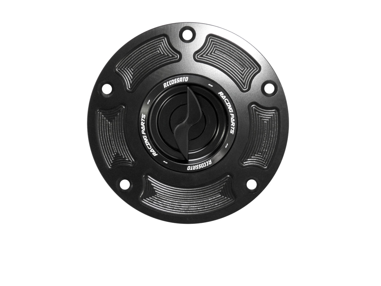 Tappo serbatoio per moto Ducati con sgancio rapido ricavato dal pieno in alluminio, marca Accossato codice FC105